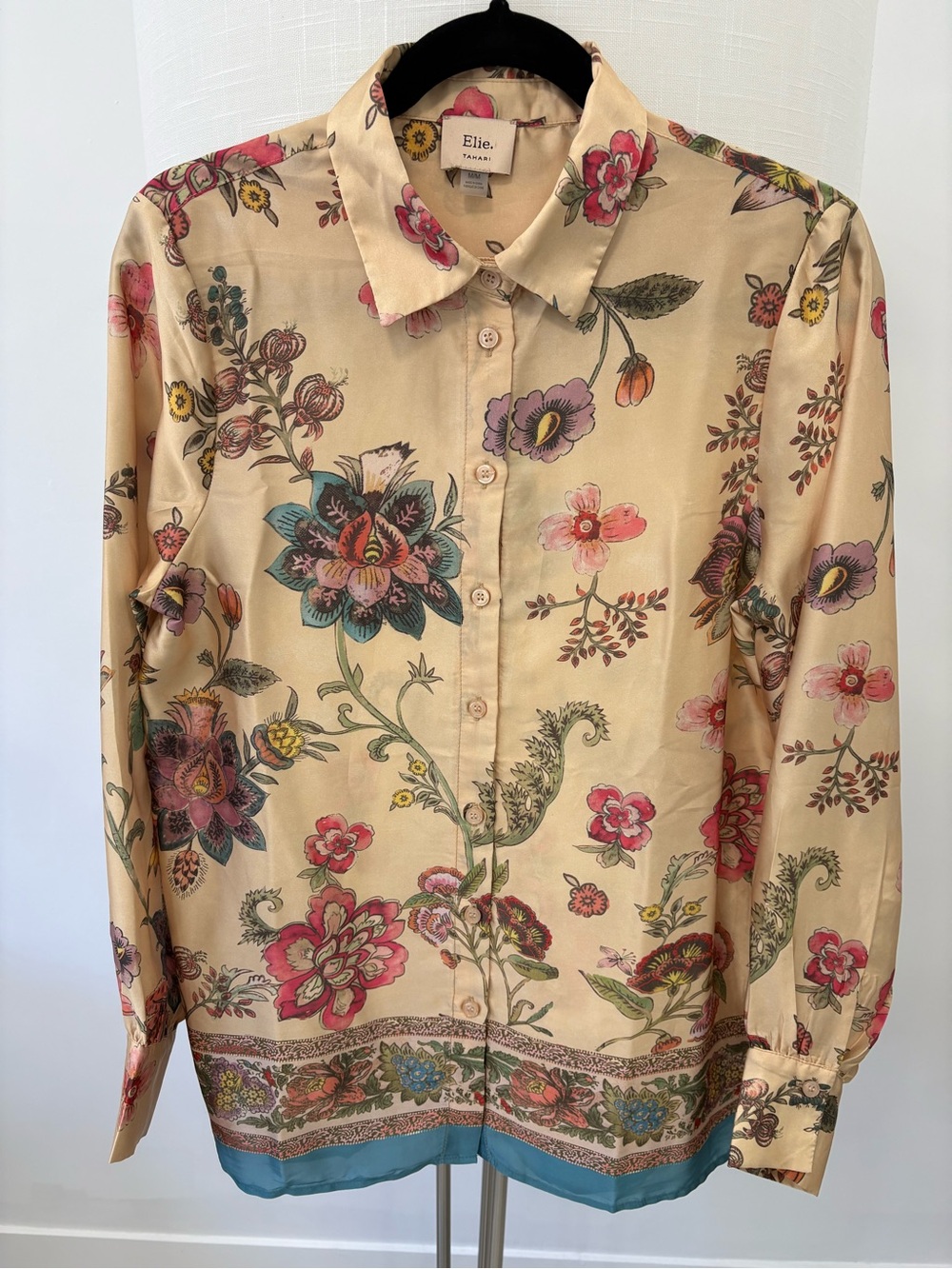 Elie Tahari Beige Floral Button-Down Shirt